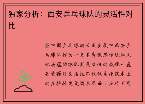 独家分析：西安乒乓球队的灵活性对比