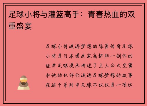 足球小将与灌篮高手：青春热血的双重盛宴