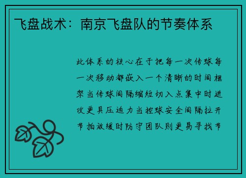飞盘战术：南京飞盘队的节奏体系