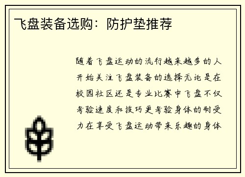飞盘装备选购：防护垫推荐